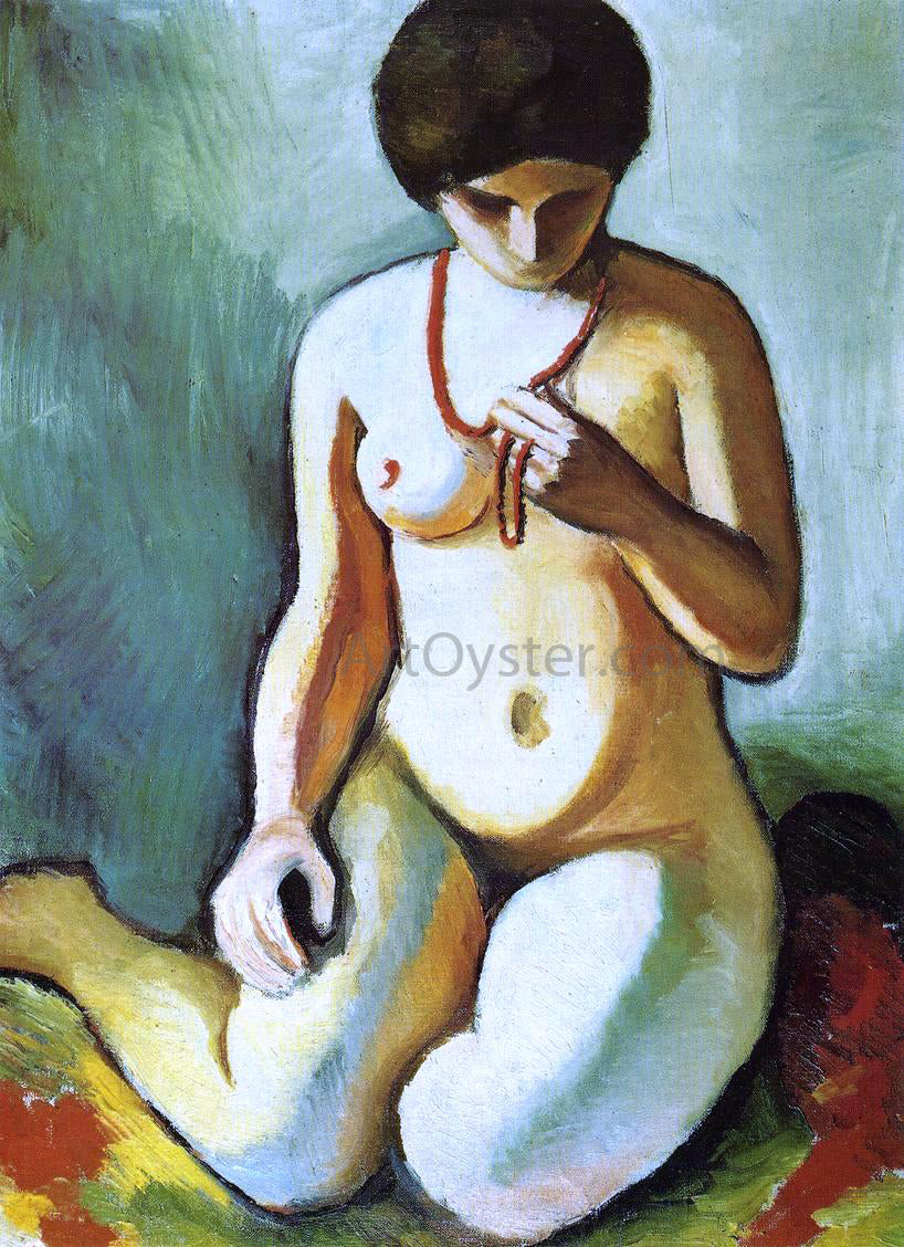 August Macke A Nude with Coral Necklace - Canvas Print
