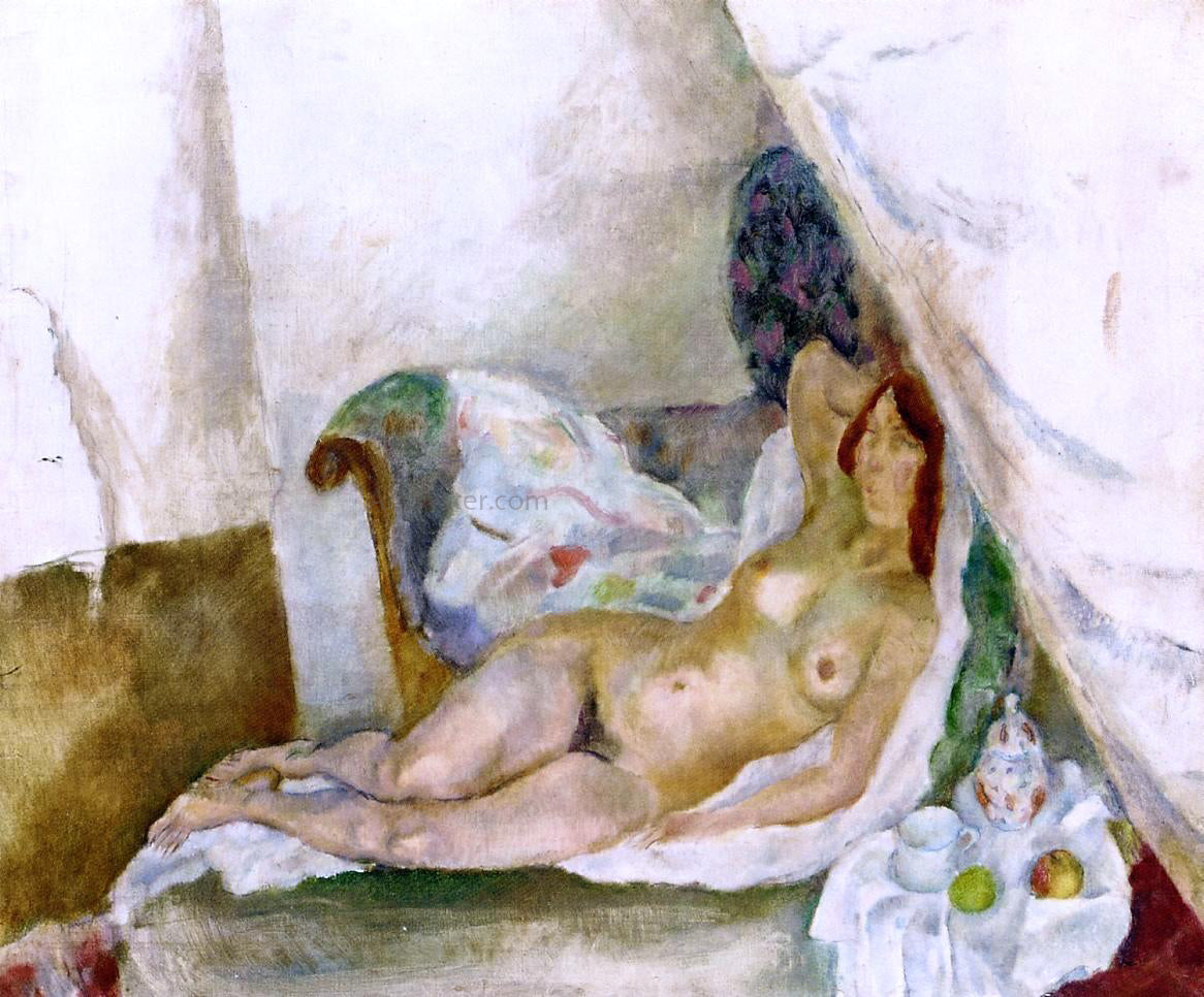 Jules Pascin Nude with Drapery - Canvas Print