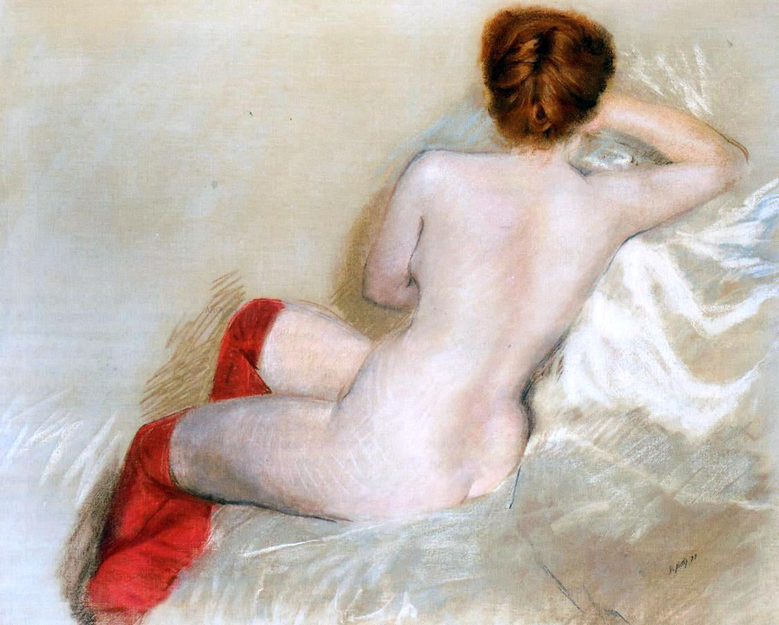 Giuseppe De Nittis Nude with Red Stockings - Canvas Print