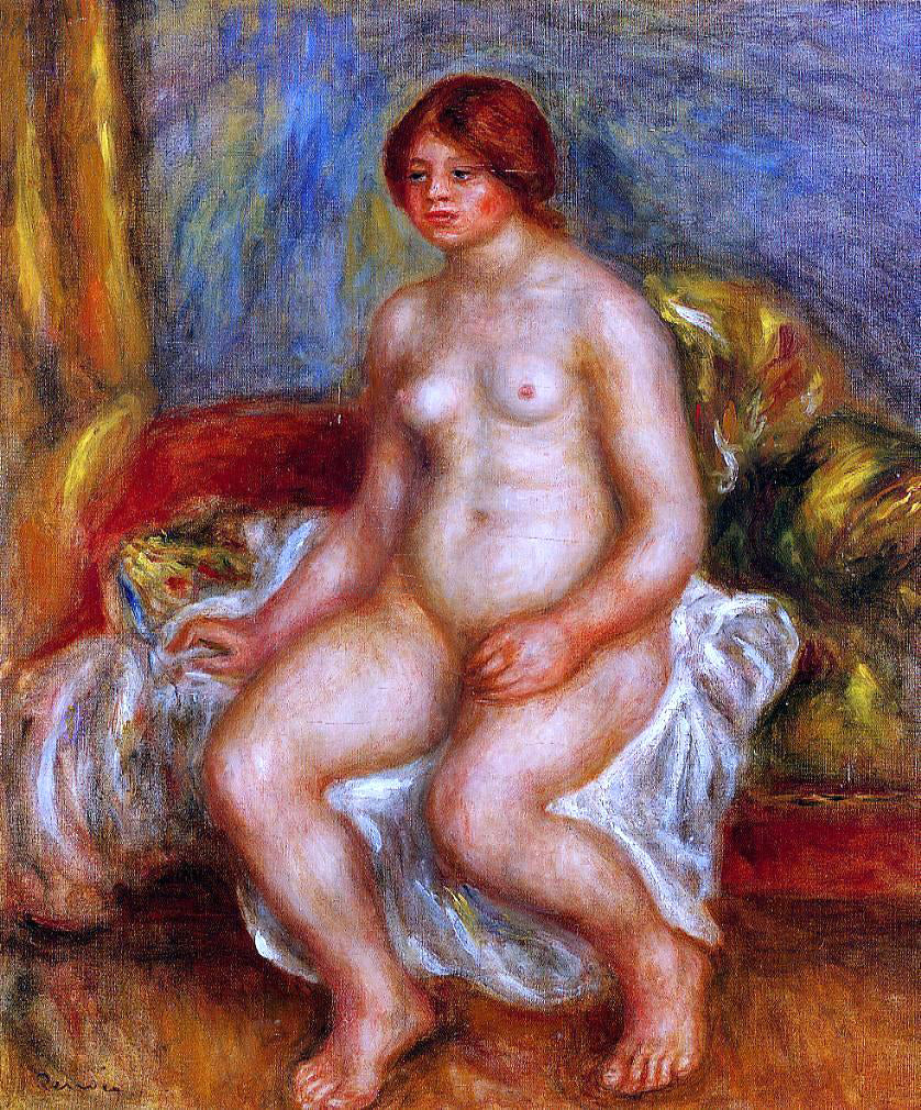 Pierre Auguste Renoir Nude Woman on Gree Cushions - Canvas Print