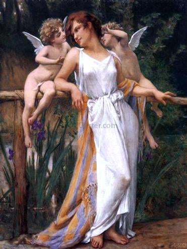 Guillaume Seignac A Nymph and Cherubs - Canvas Print
