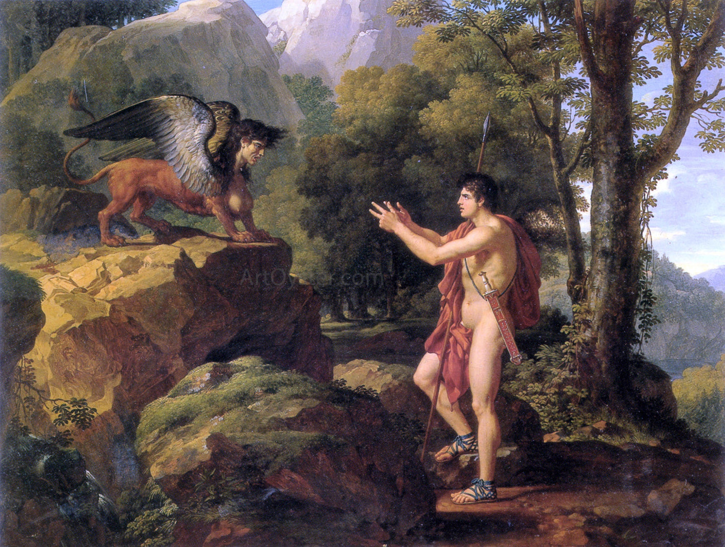 Francois-Xavier Fabre Oedipus and the Sphinx - Canvas Print