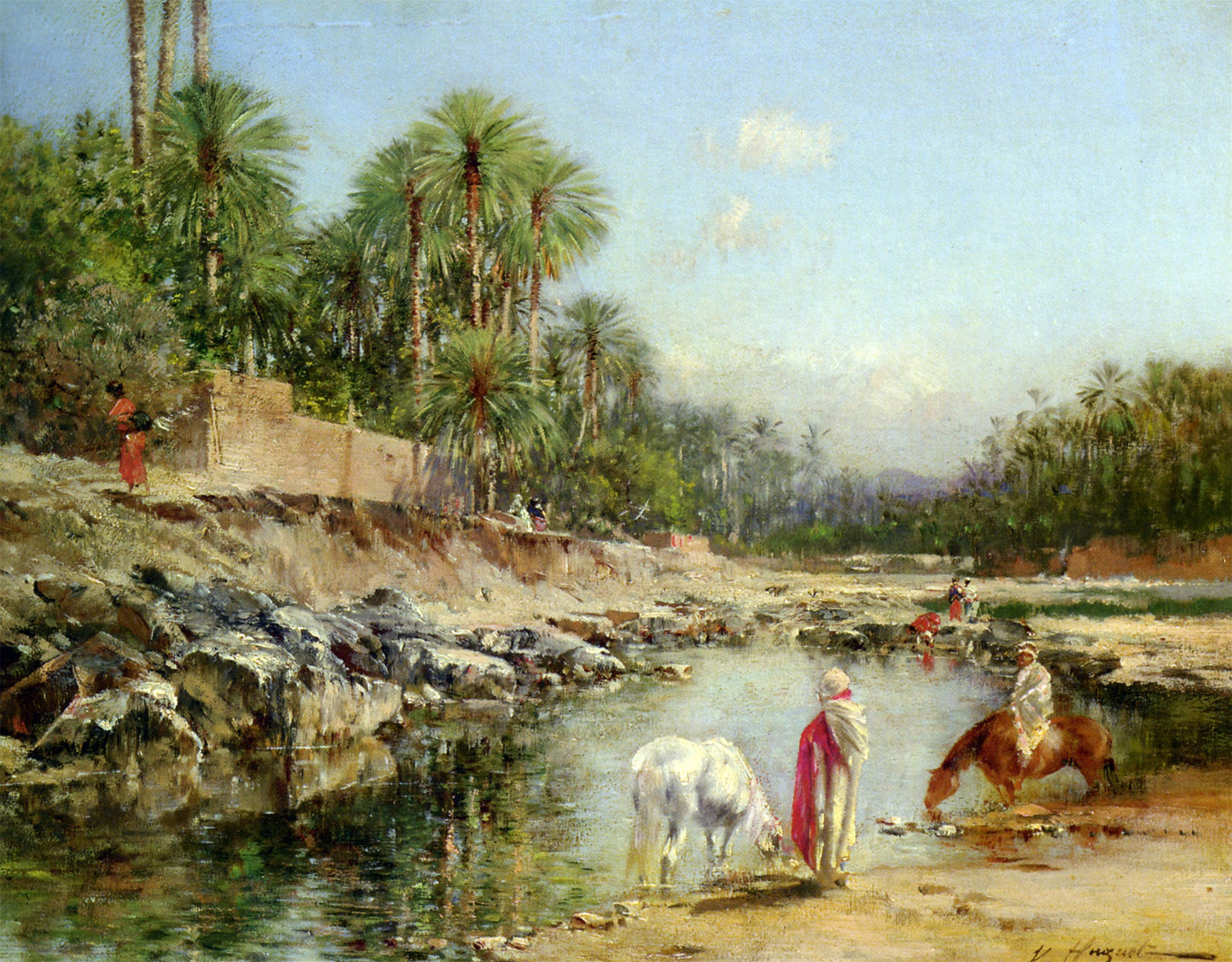 Victor Pierre Huguet Oil On Panel - Canvas Print