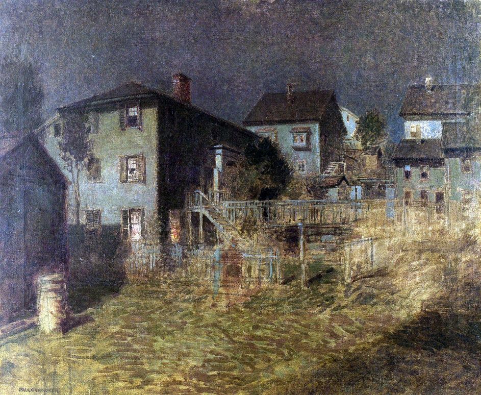 Paul Cornoyer Old House, Moonlight, Gloucester, Massachusetts - Canvas Print