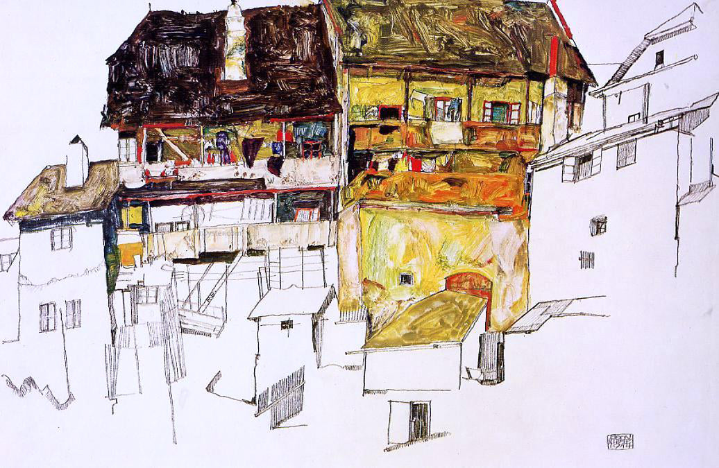 Egon Schiele Old Houses in Krumau - Canvas Print