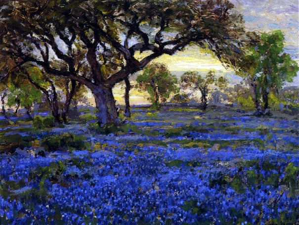 Julian Onderdonk Old Live Oak Tree and Bluebonnets on the West Texas Military Grounds, San Antonio - Canvas Print
