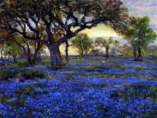 Julian Onderdonk Old Live Oak Tree and Bluebonnets on the West Texas Military Grounds, San Antonio - Canvas Print