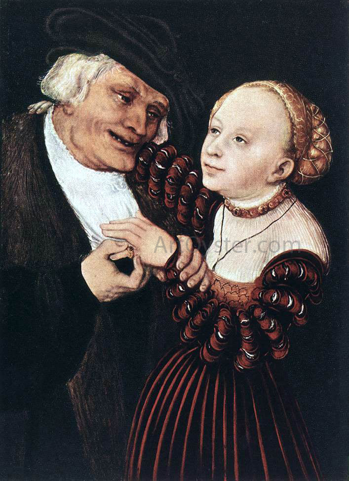 The Elder Lucas Cranach Old Man and Young Woman - Canvas Print