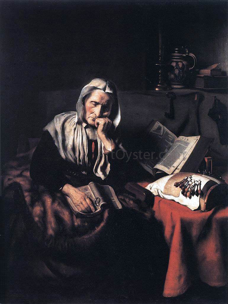 Nicolaes Maes Old Woman Dozing - Canvas Print