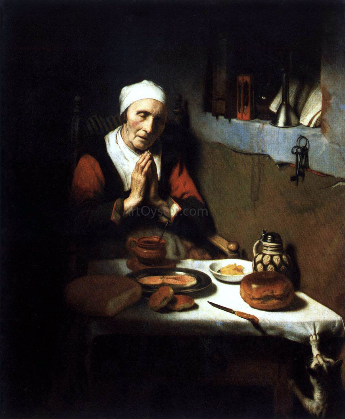 Nicolaes Maes Old Woman Saying Grace - Canvas Print