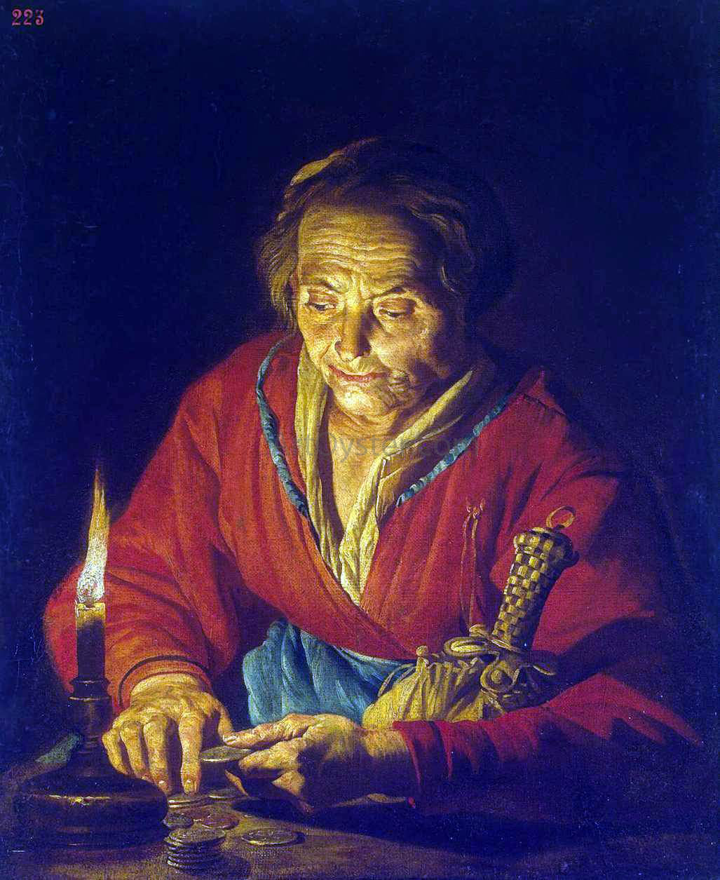 Matthias Stom Old Woman with a Candle - Canvas Print