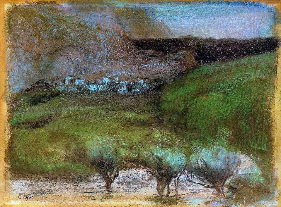 Edgar Degas Olive Trees Against a Mountainous Background - Canvas Print