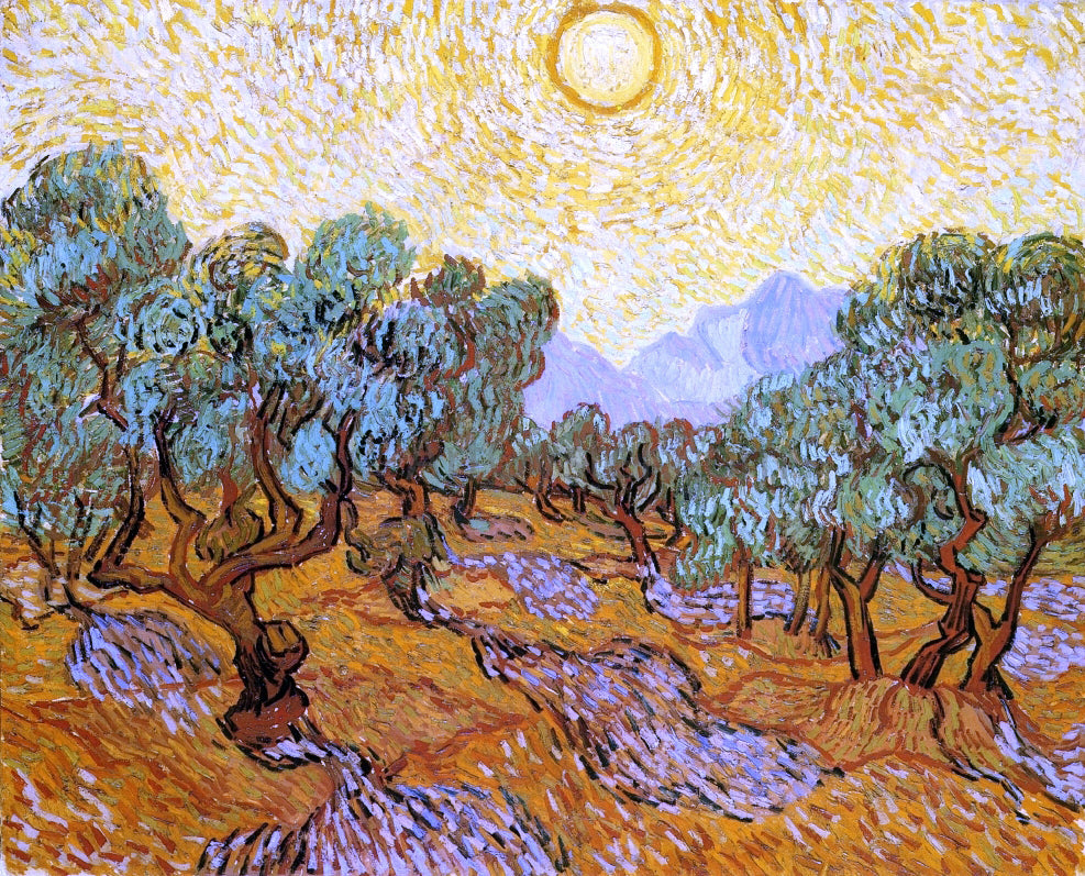 Vincent Van Gogh Olive Trees with Yellow Sky and Sun - Canvas Print