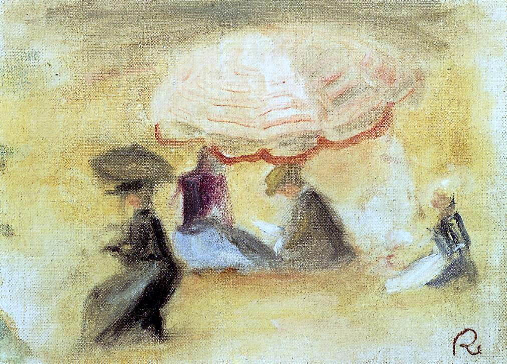 Pierre Auguste Renoir On the Beach, Figures Under a Parasol - Canvas Print