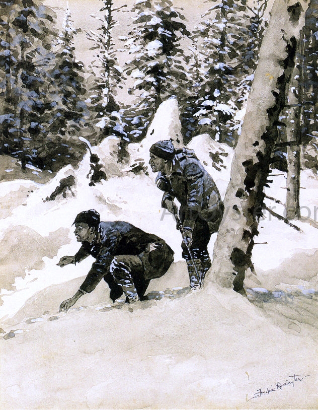 Frederic Remington On the Caribou Tracks - Canvas Print