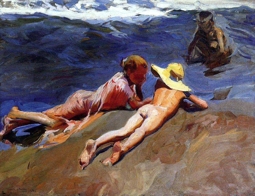 Joaquin Sorolla Y Bastida On the Sand, Valencia Beach - Canvas Print