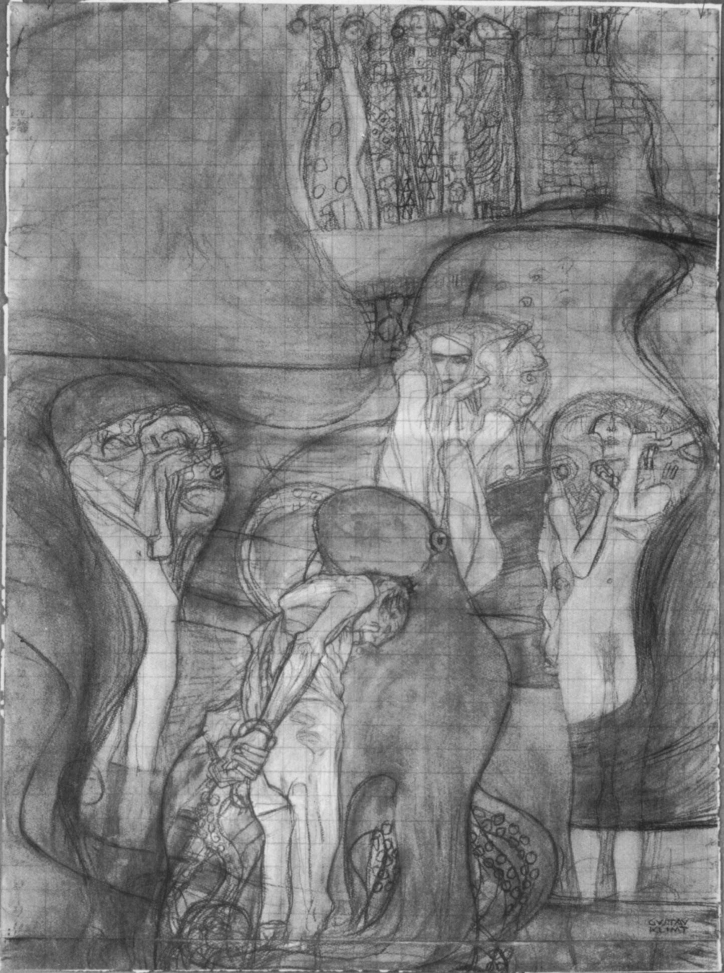 Gustav Klimt The Painted Composition Draft Jusisprudenz - Canvas Print