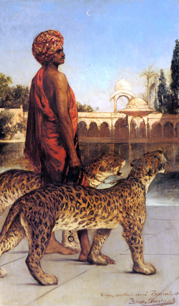 Jean-Joseph Benjamin Constant A Palace Guard with Two Leopards - Canvas Print