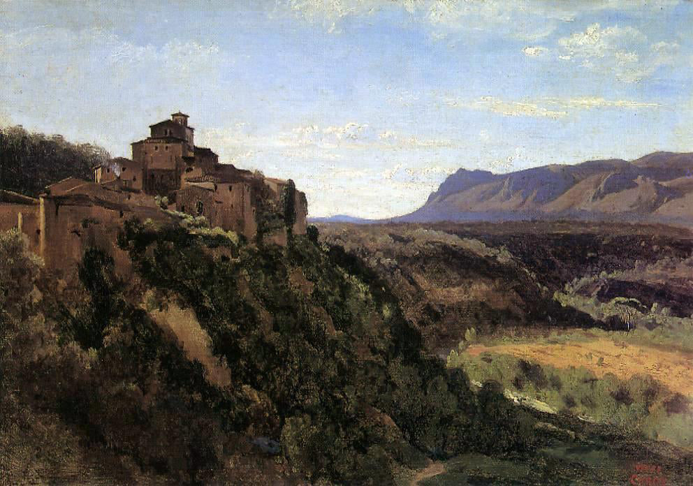 Jean-Baptiste-Camille Corot Papigno - Buildings Overlooking the Valley - Canvas Print