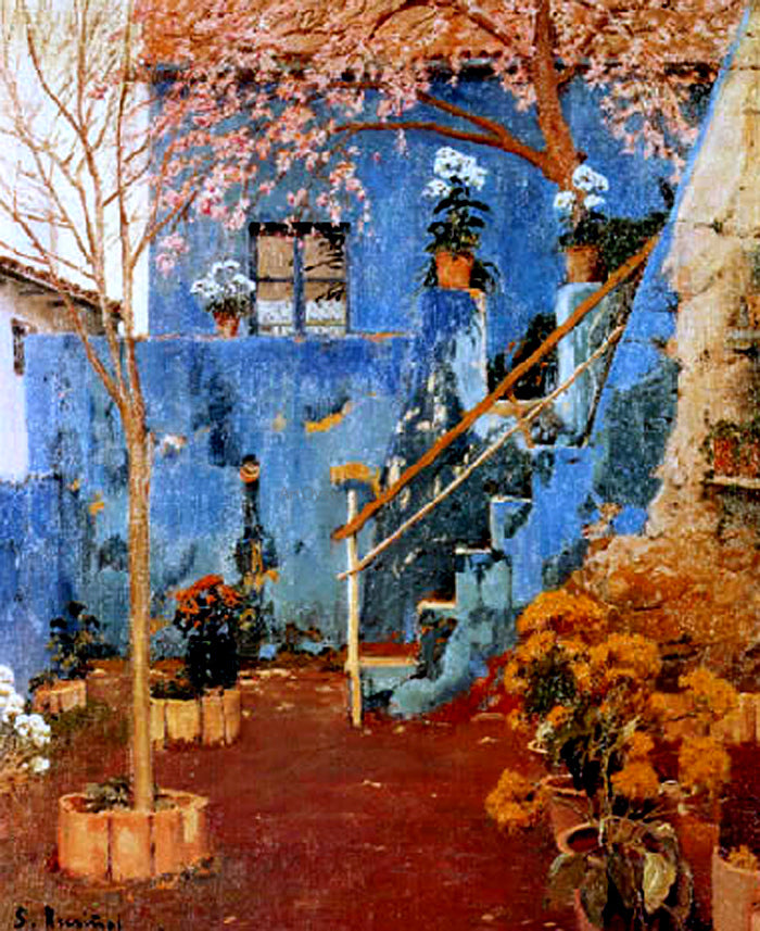 Santiago Rusinol Prats Patio Azul - Canvas Print