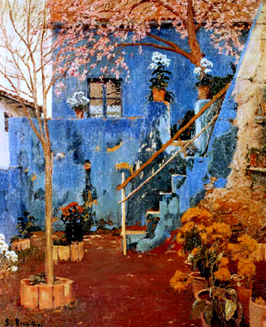 Santiago Rusinol Prats Patio Azul - Canvas Print