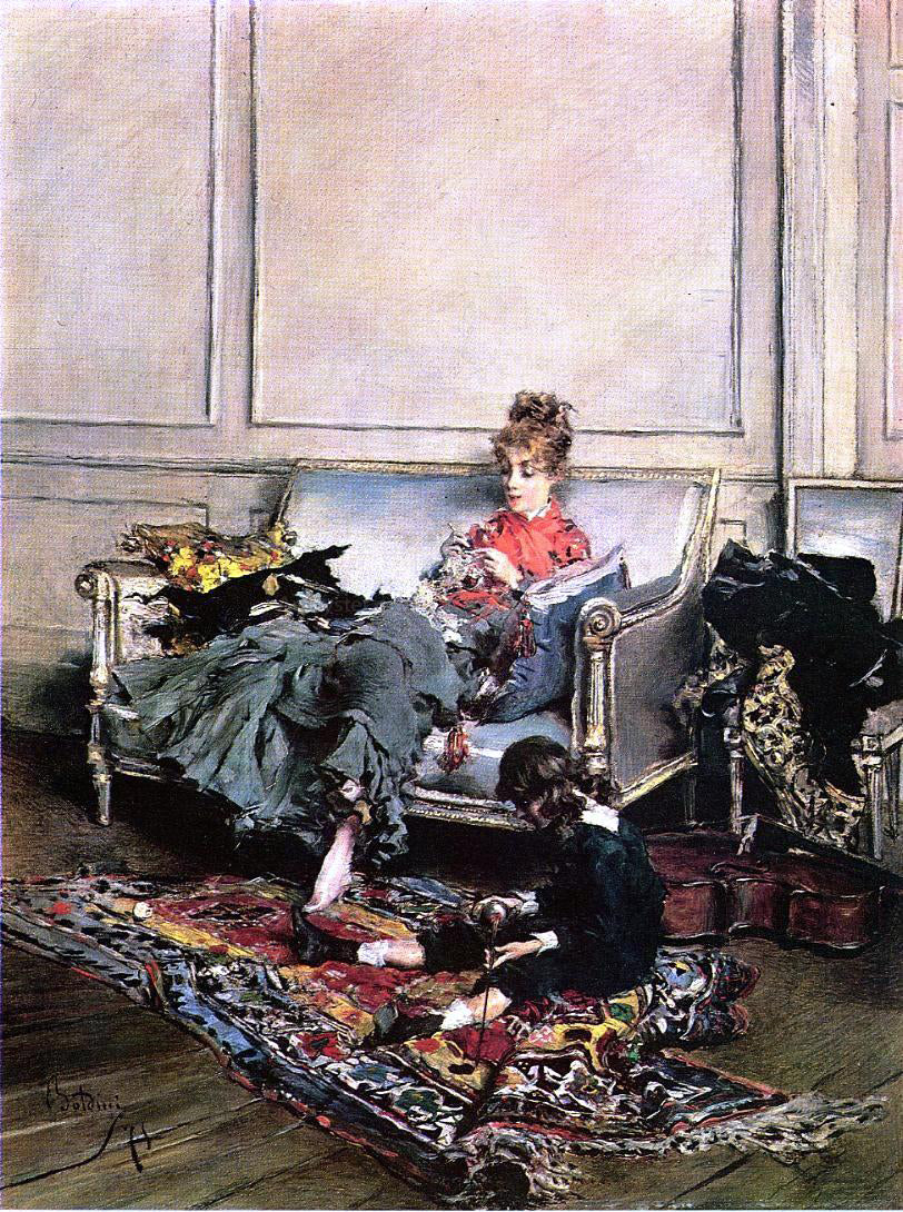 Giovanni Boldini Peaceful Days (also known as The Music Lesson) - Canvas Print