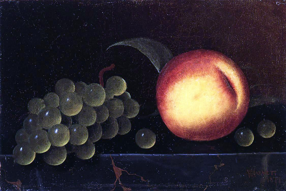 William Michael Harnett Peaches and Grapes - Canvas Print