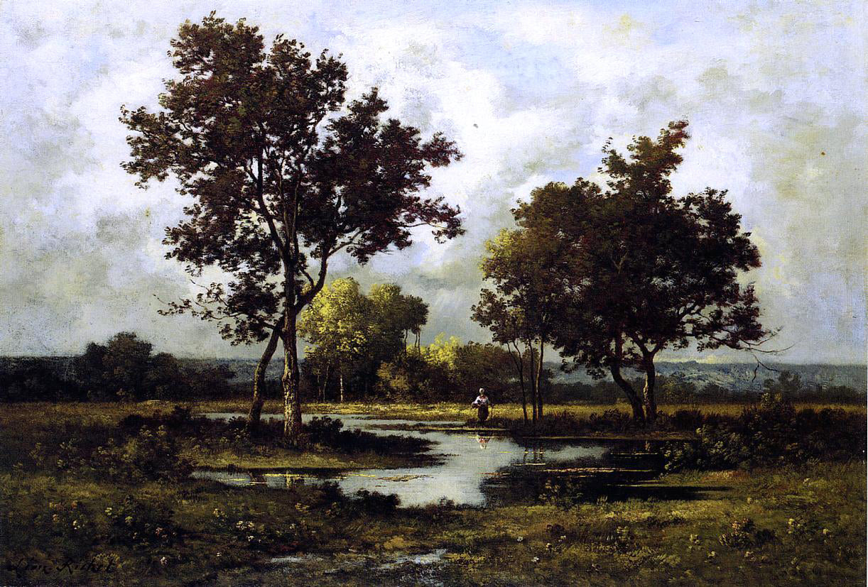 Leon Richet Peasant by a Pond - Canvas Print