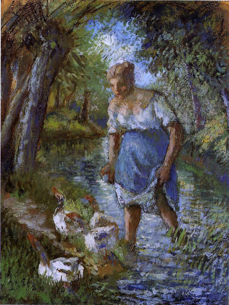 Camille Pissarro Peasant Crossing a Stream - Canvas Print