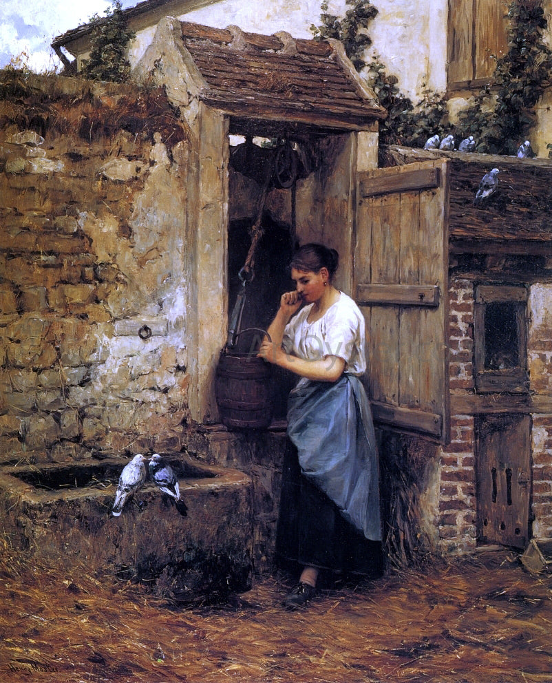 Henry Mosler Peasant Girl and Doves - Canvas Print