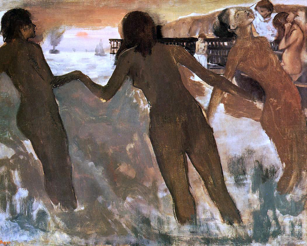 Edgar Degas Peasant Girls Bathing in the Sea at Dusk - Canvas Print