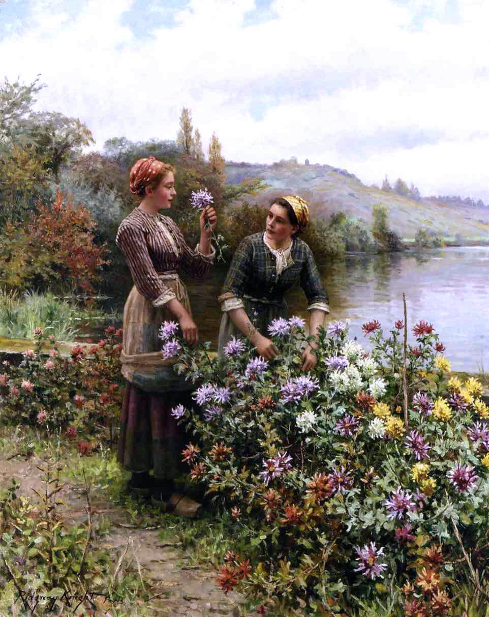 Daniel Ridgway Knight Peasant Girls in Flower Garden - Canvas Print