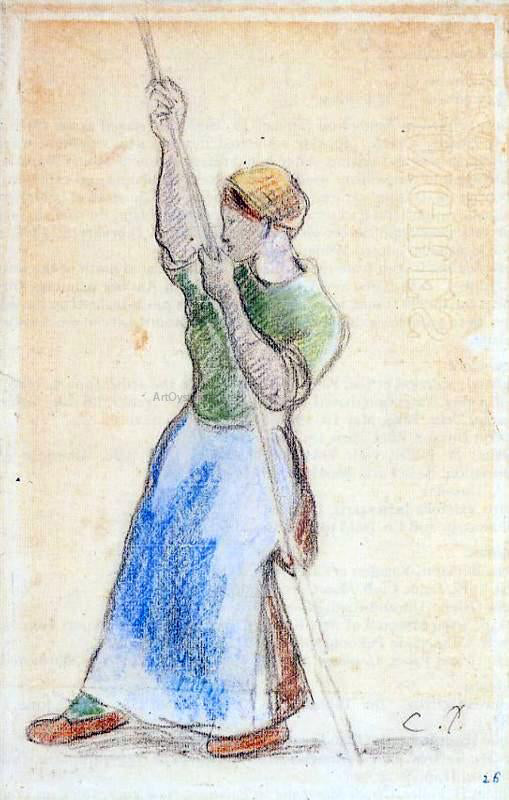 Camille Pissarro Peasant Planting Pea Sticks - Canvas Print