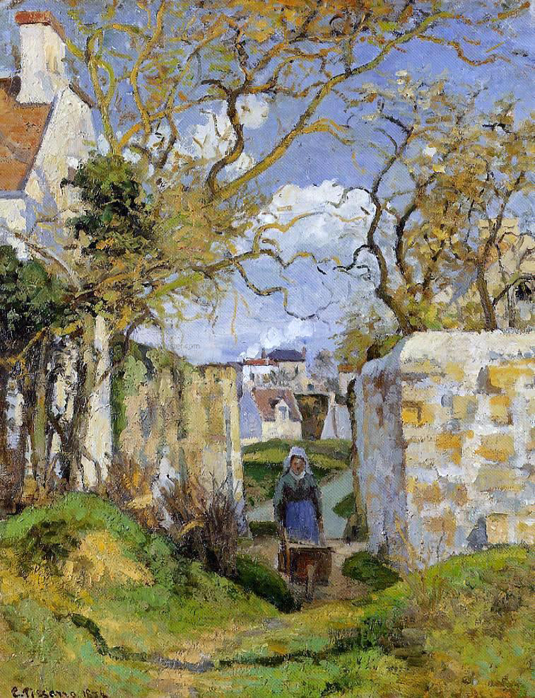 Camille Pissarro Peasant Pushing a Wheelbarrow, Maison Rondest, Pontoise - Canvas Print