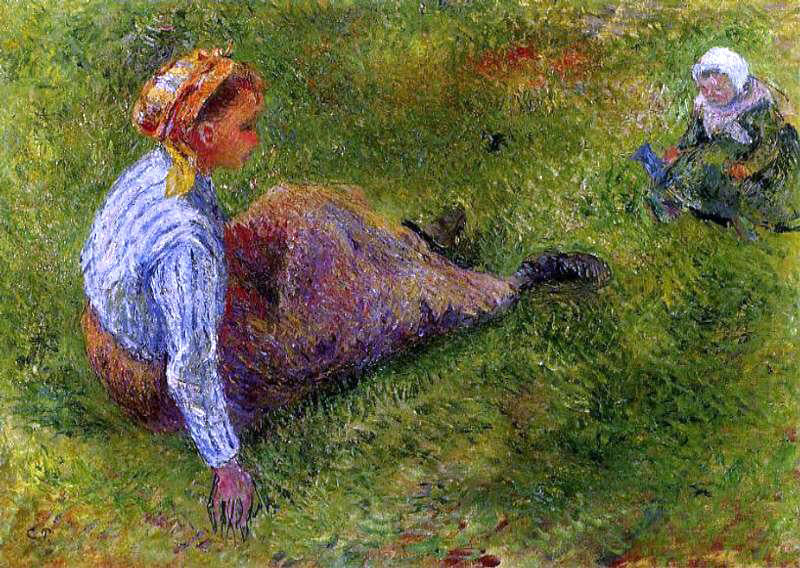Camille Pissarro Peasant Sitting with Infant - Canvas Print