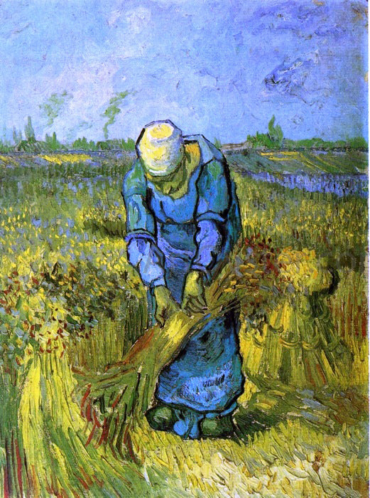 Vincent Van Gogh Peasant Woman Binding Sheaves (after Milleet) - Canvas Print