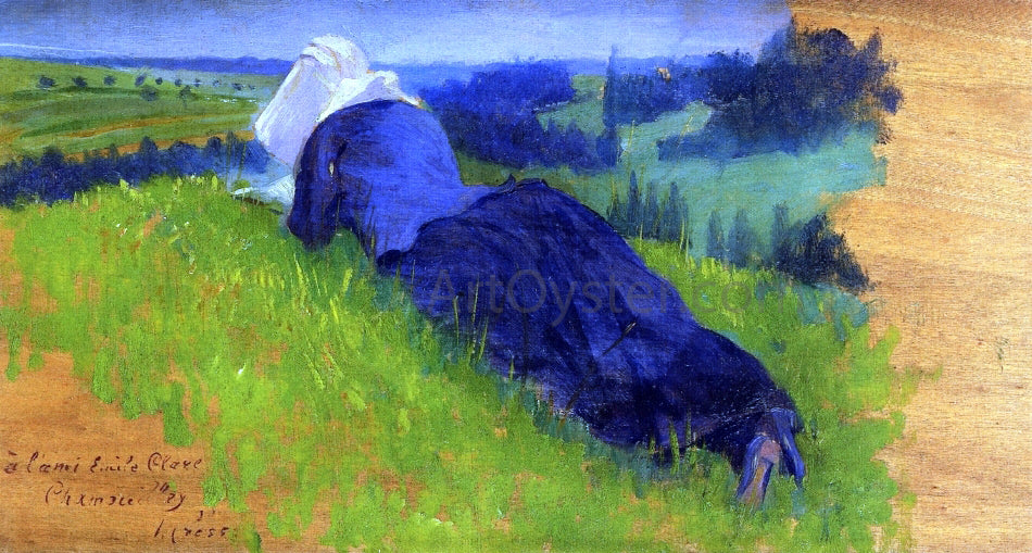Henri Edmond Cross Peasant Woman Stretched Out on the Grass - Canvas Print