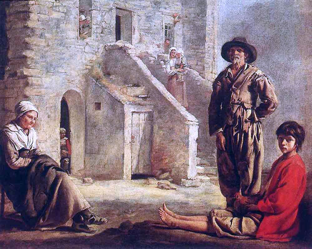 Louis Le Nain Peasants at Their Cottage Door - Canvas Print