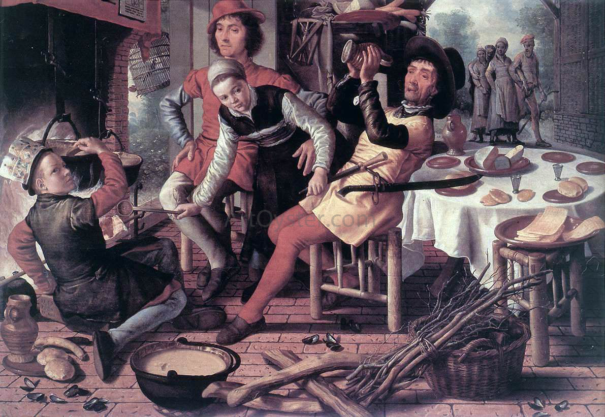 Pieter Aertsen Peasants by the Hearth - Canvas Print