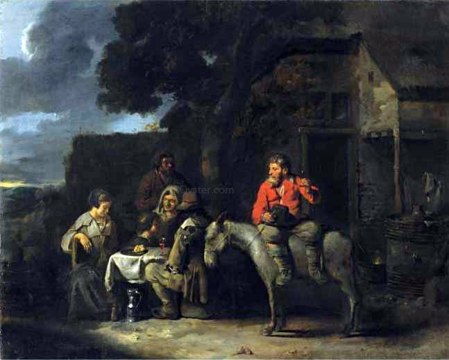 Sebastien Bourdon Peasants Outside An Inn - Canvas Print