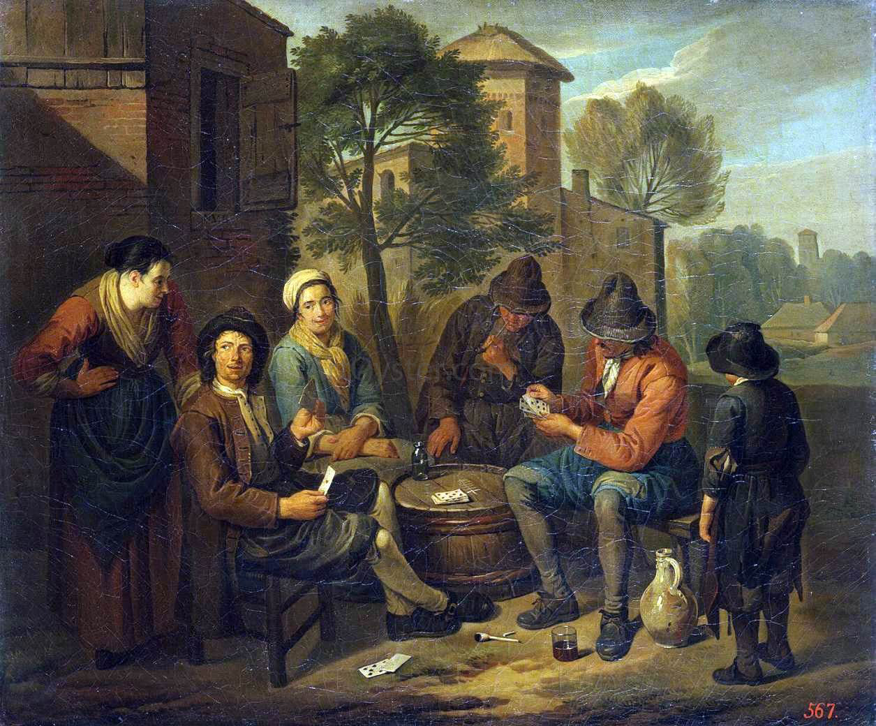 Norbert Van Bloemen Peasants Playing Cards - Canvas Print