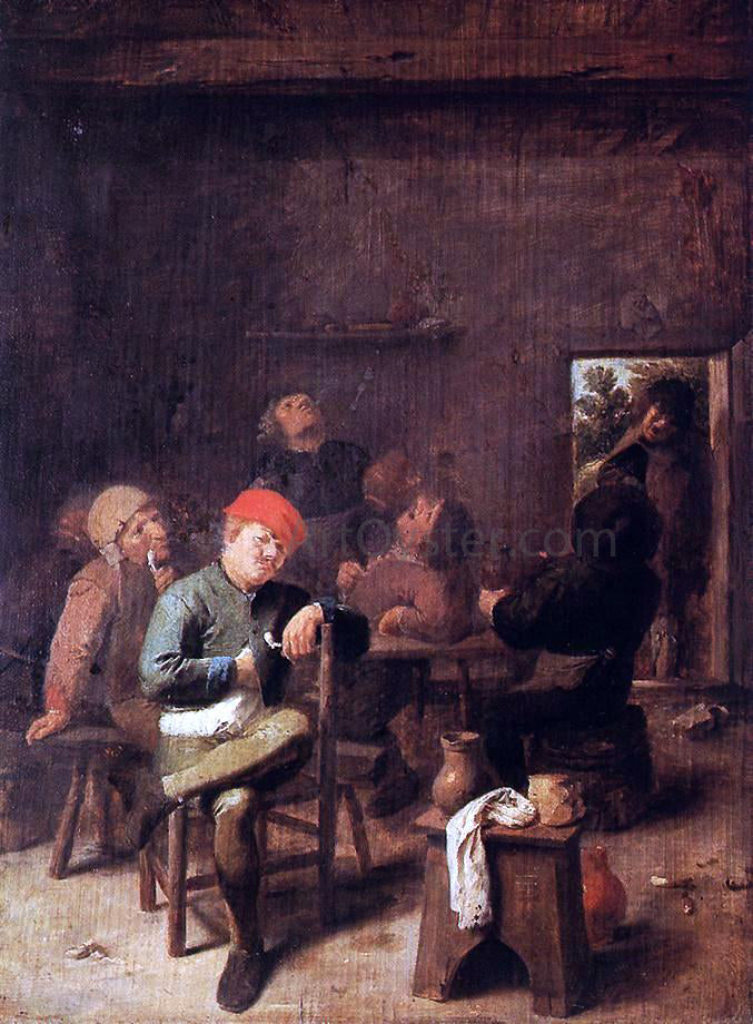 Adriaen Brouwer Peasants Smoking and Drinking - Canvas Print