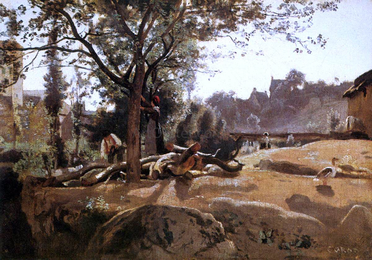 Jean-Baptiste-Camille Corot Peasants under the Trees at Dawn - Canvas Print