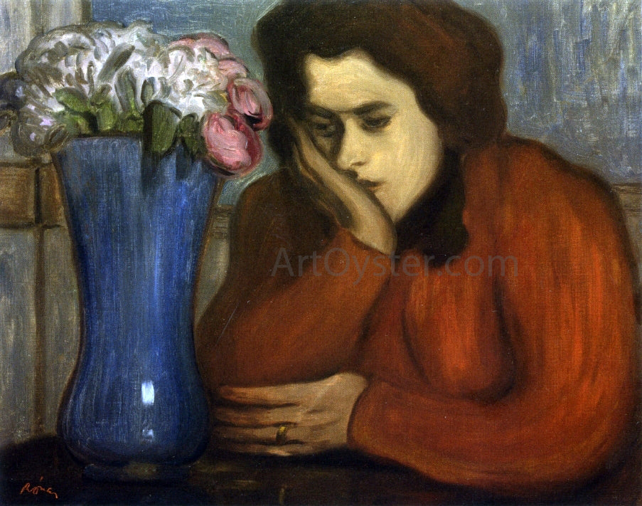 Jozsef Rippl-Ronai Pensive Woman with Vase of Flowers - Canvas Print