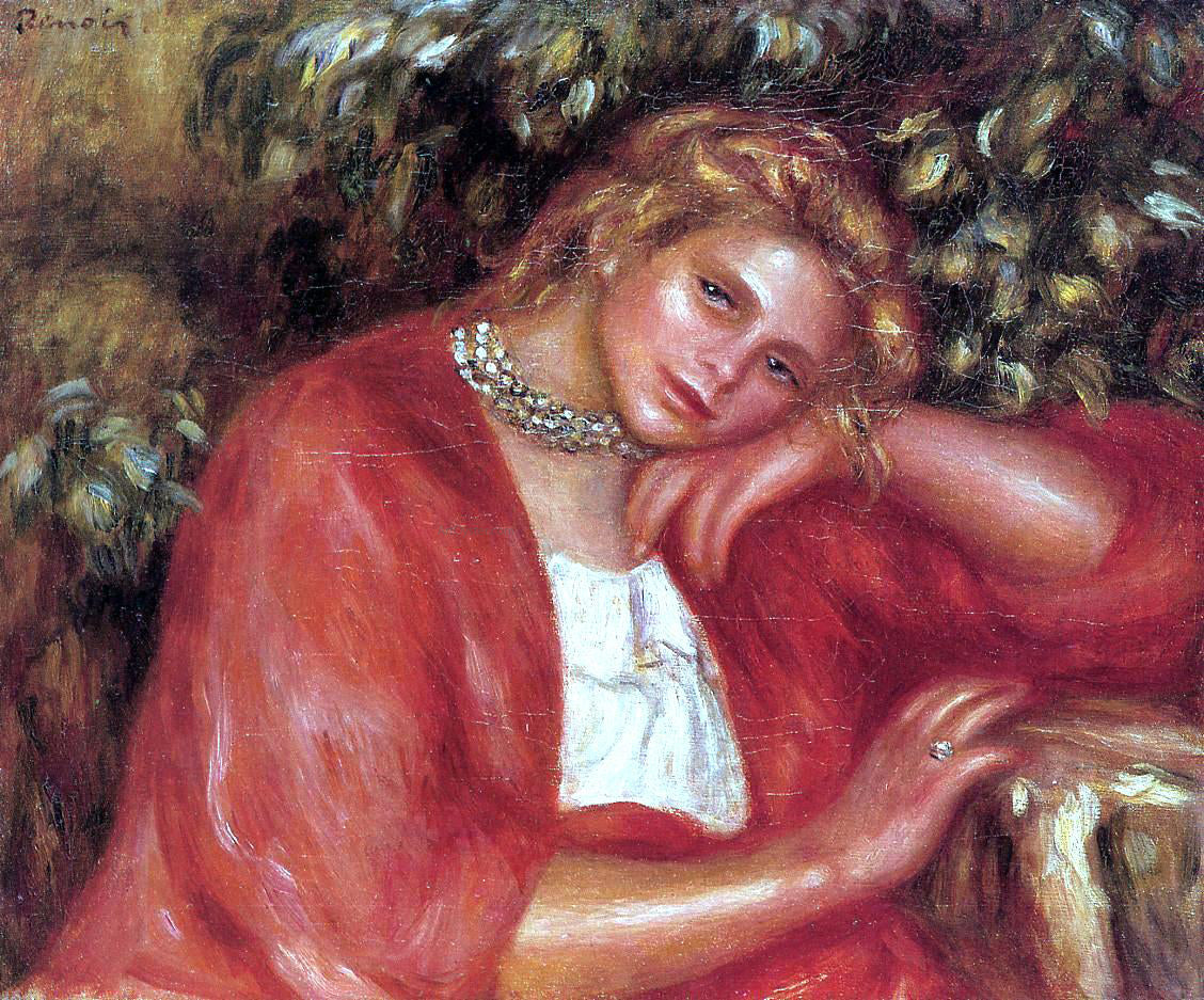 Pierre Auguste Renoir Pensive Young Woman Leaning on Her Elbow - Canvas Print
