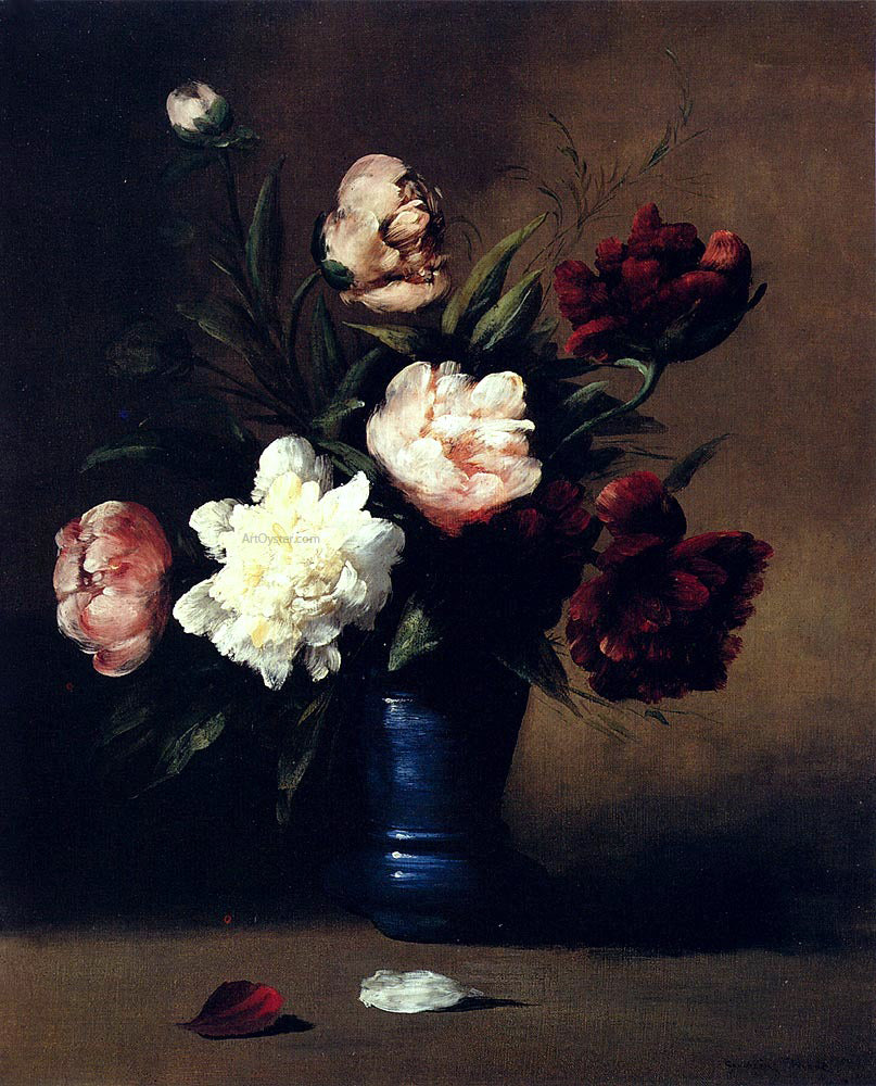Germain Clement Ribot Peonies In A Blue Vase - Canvas Print