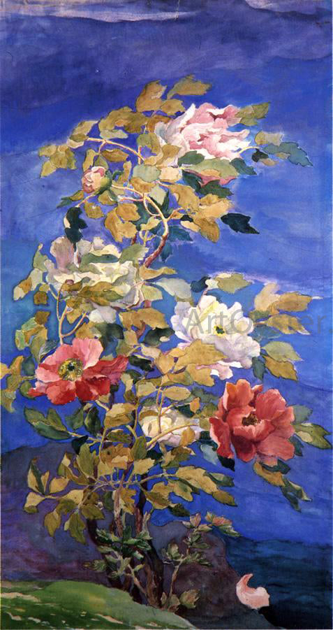 John La Farge Peonies in a Breeze - Canvas Print