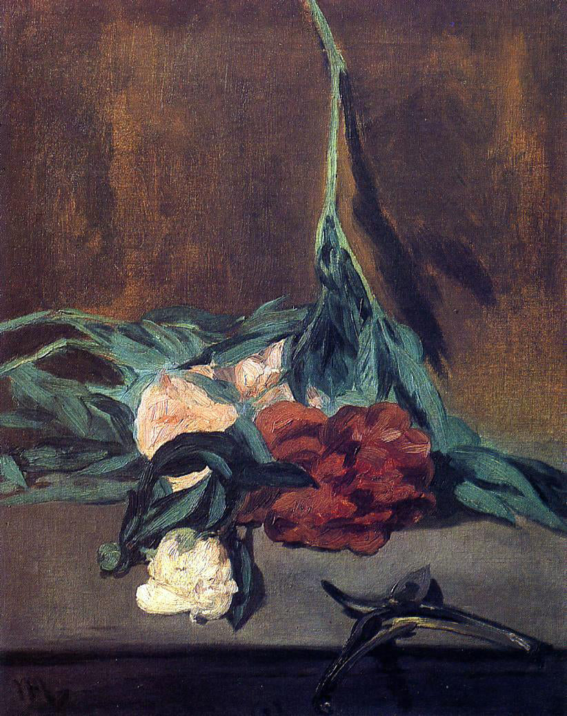 Edouard Manet Peony Stems and Pruning Shears - Canvas Print