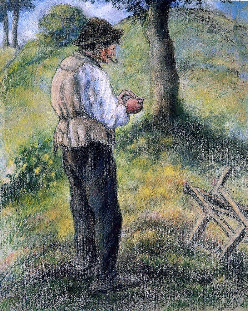 Camille Pissarro Pere Melon Lighting His Pipe - Canvas Print