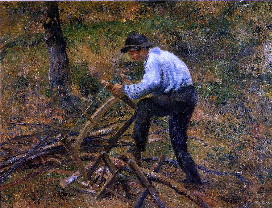 Camille Pissarro Pere Melon Sawing Wood - Canvas Print